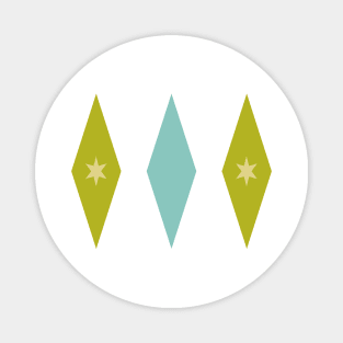 Retro Aqua Blue Avocado Green and Yellow Stars In Diamonds Magnet